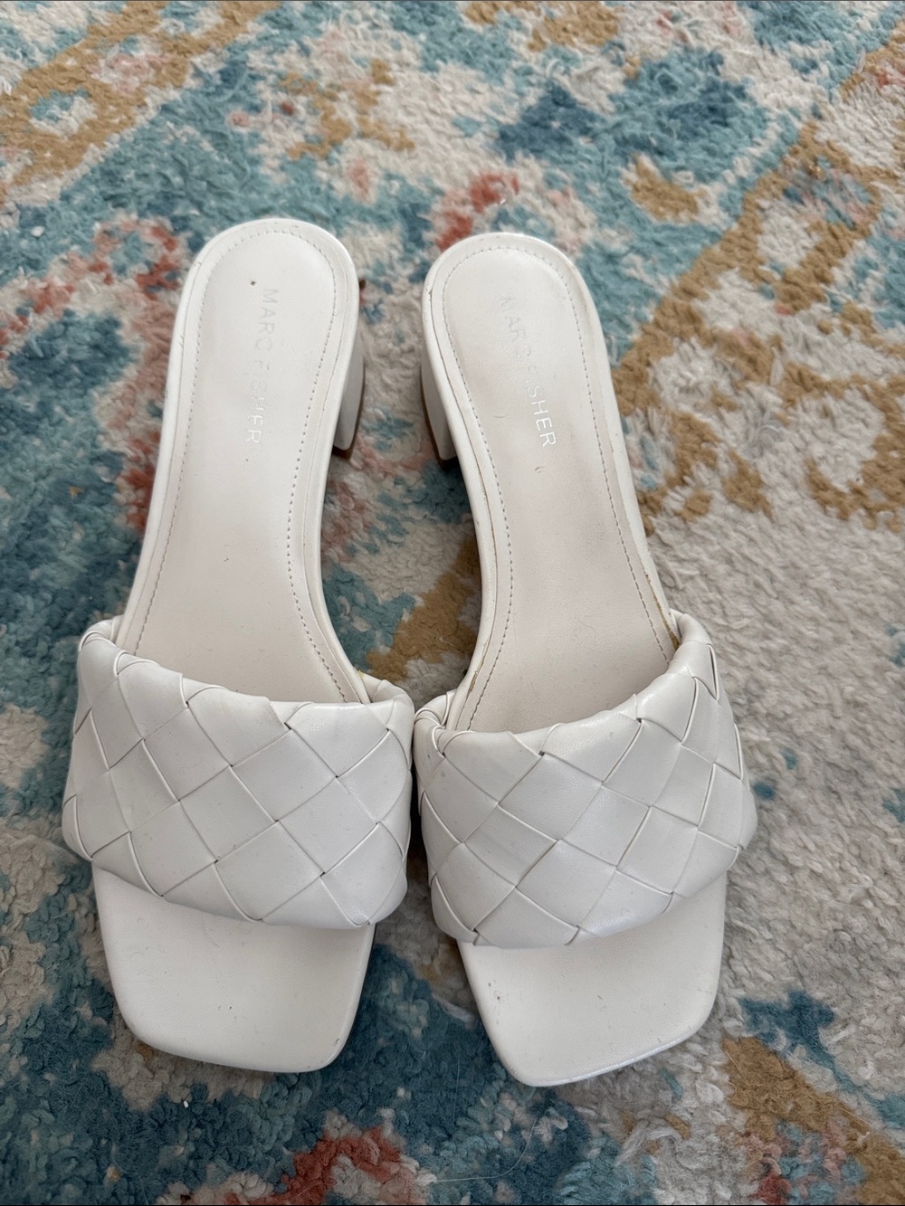 Marc Fisher White Woven Slide Mules